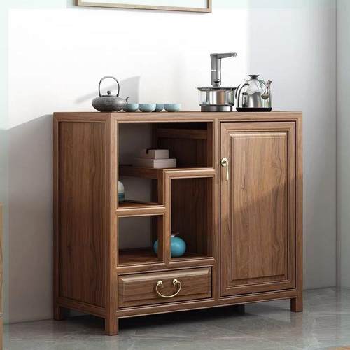 新中式实木茶水柜简约榆木餐边柜多功能烧水壶移动客厅茶柜架家用