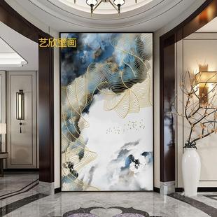意境山水墙纸抽象线条玄关墙布壁画现代轻奢客厅过道背景墙纸 中式
