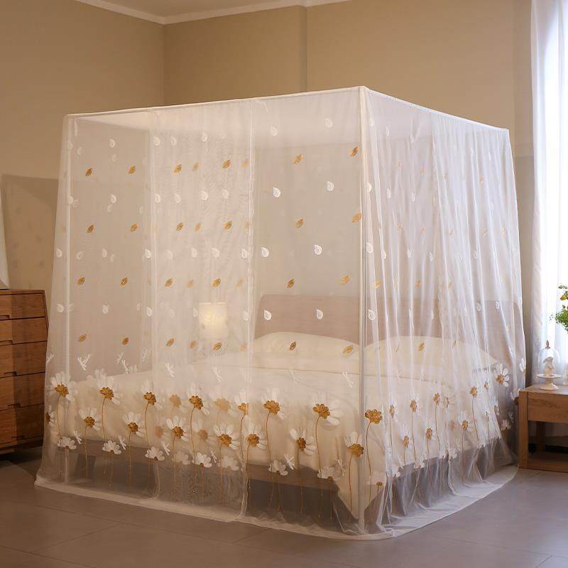 呼呼熊2023新款家用卧室蚊帐 三开门落地蚊帐 方便拆洗刺绣蚊帐