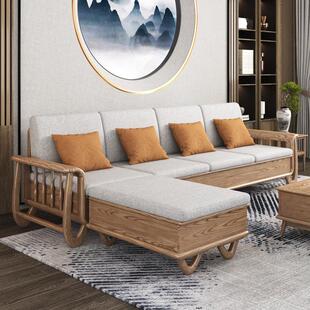 冬夏两用转角沙发新中式小户型直排现代简约客厅高箱储物实木沙发