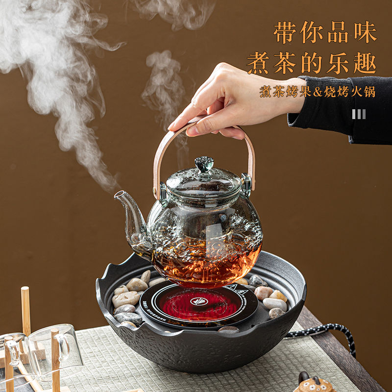 围炉煮茶电陶炉一套家用网红室内电陶煮茶器煮茶炉玻璃茶壶煮茶器