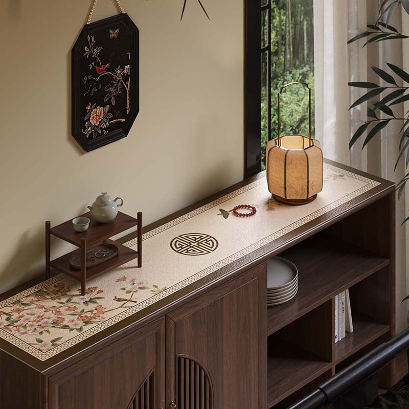 锦棠春中国风红色边柜垫防水隔热防油免洗皮革电视机柜台面保护垫