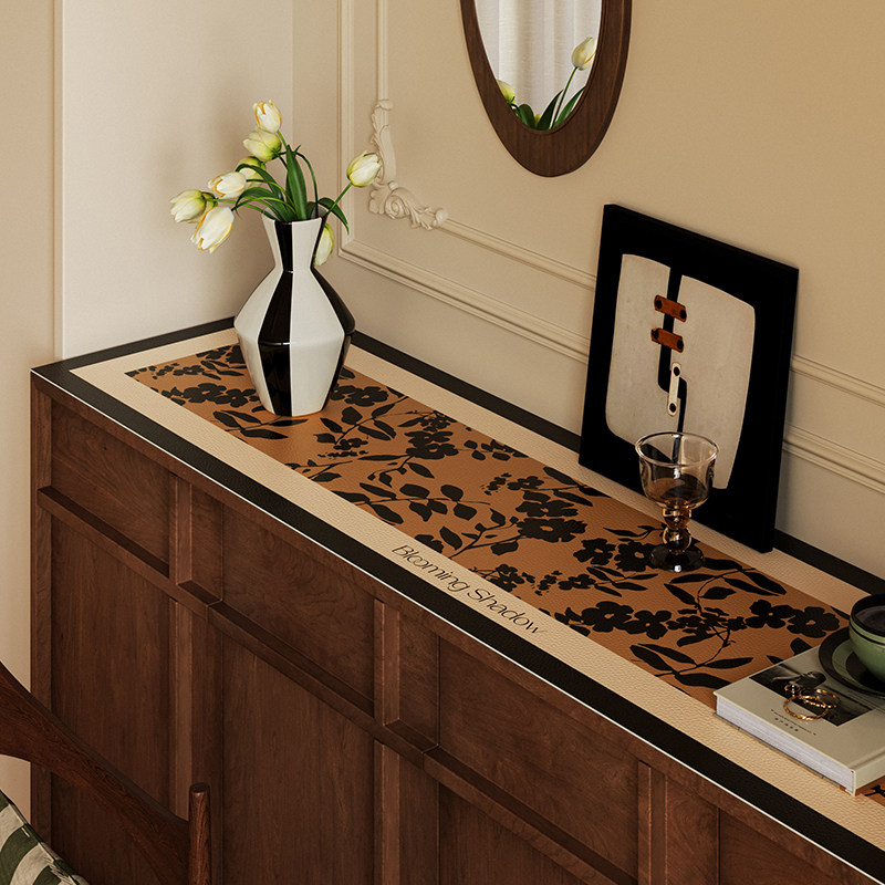 贝芙丽轻奢复古皮革电视机柜台面保护垫防水防油长方型边柜垫桌布