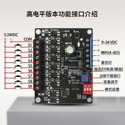 24V30W大功率语音播报提示模块高低电平触发一对一MP3播放HL30F