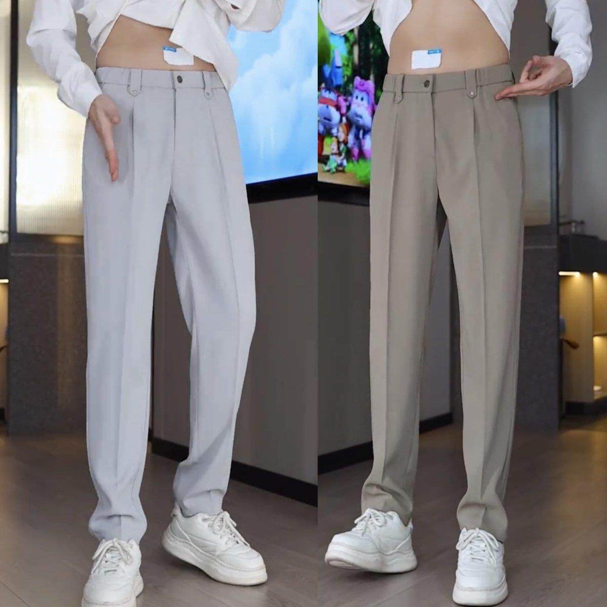 春夏男士高级感舒适垂感商务休闲西裤简约百搭宽松透气小脚直筒裤