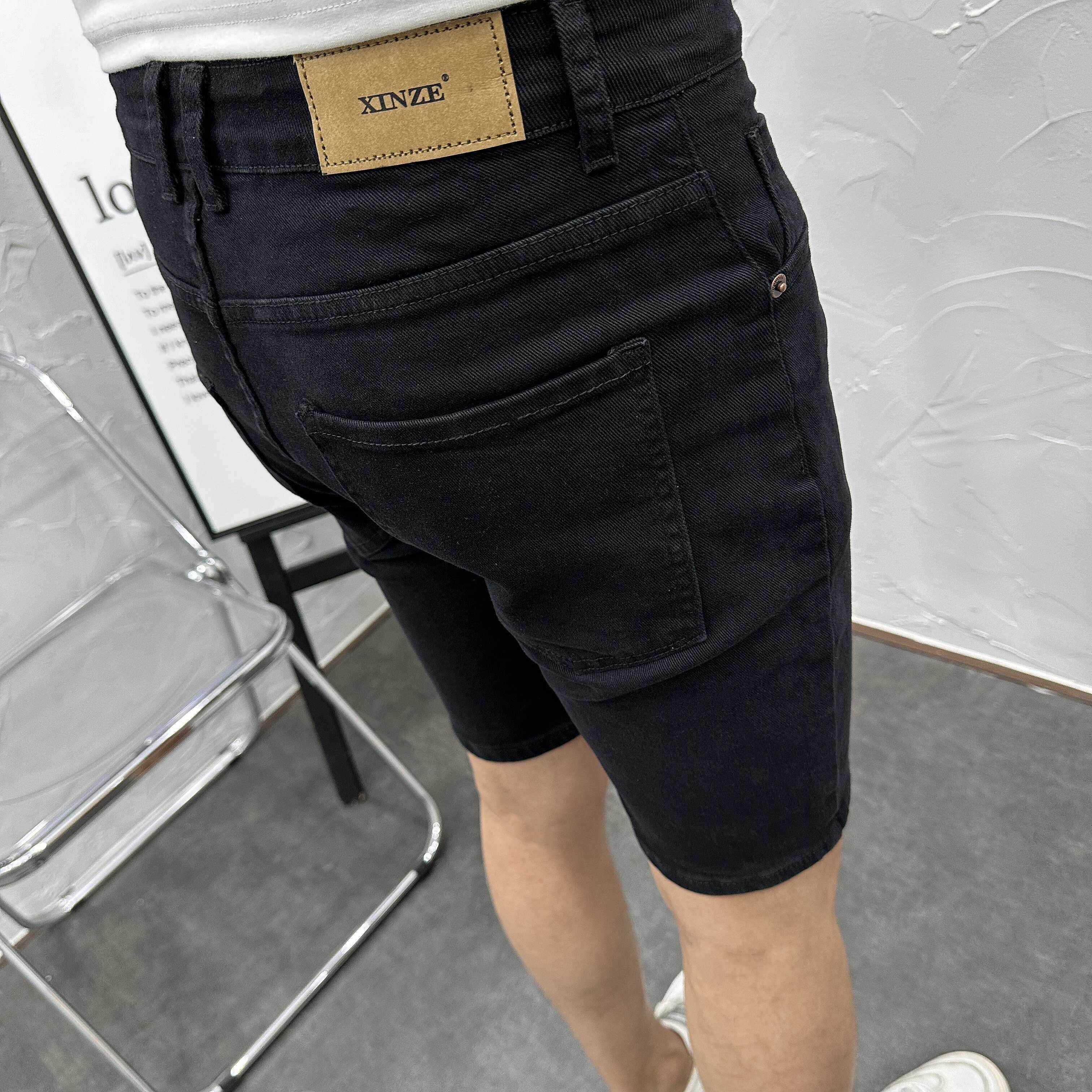 潮男夏卡其黑色水洗修身小脚牛仔短裤 潮流弹力五分五分裤5分沙滩