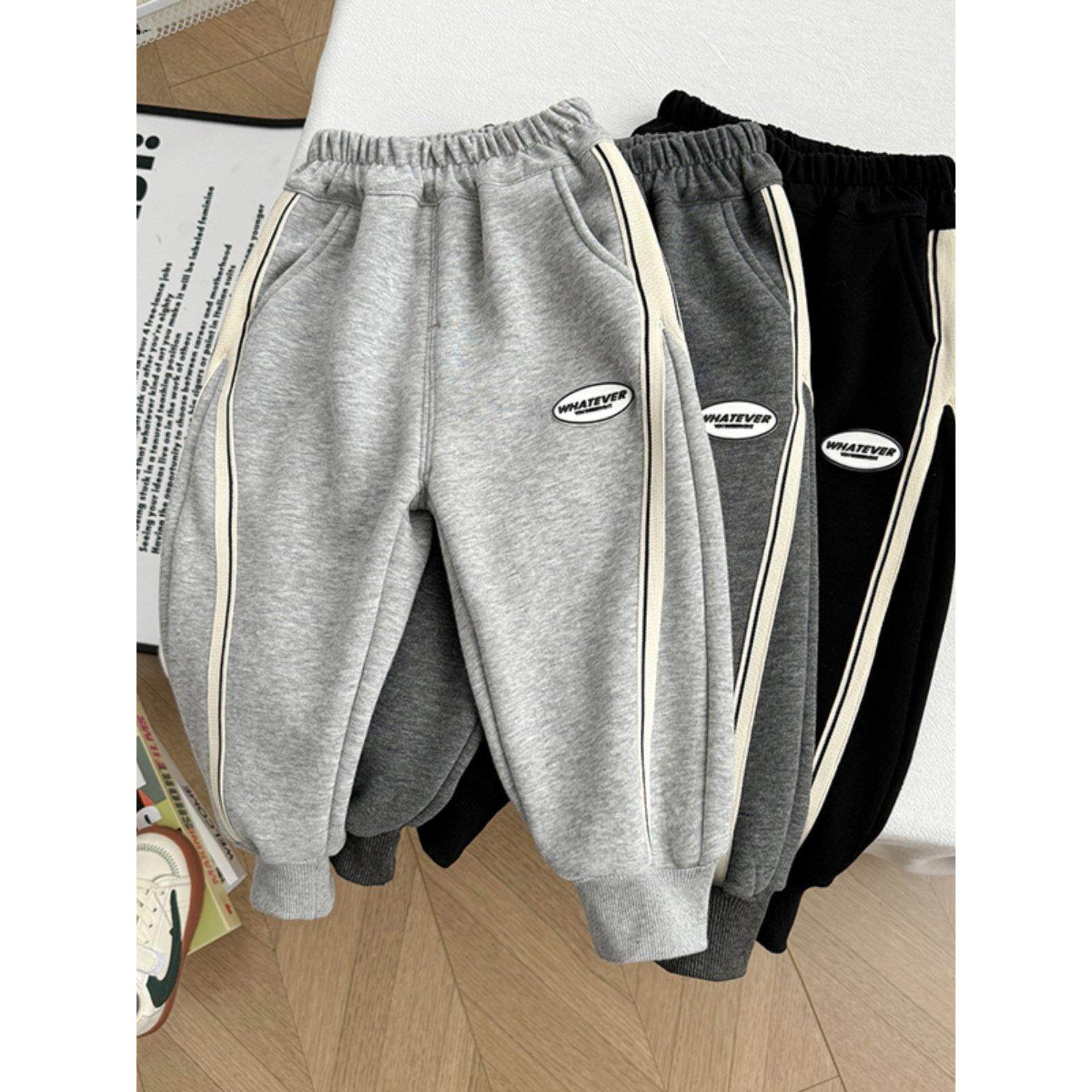 男童加绒裤子宝宝运动卫裤一体绒儿童秋冬装薄绒长裤2024冬潮款