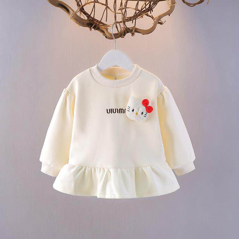 女童加绒卫衣秋冬款2025新款卡通休闲 花边裙摆上衣保暖中小童衣