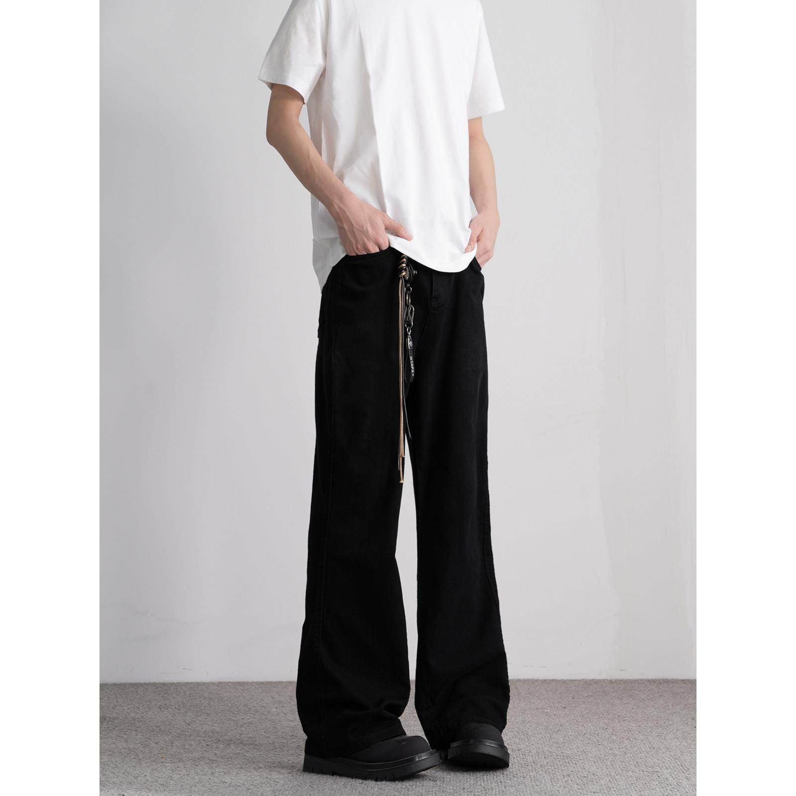 小柯美式高街黑色弯刀微喇牛仔裤男生宽松直筒青少年休闲裤子