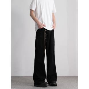 小柯美式高街黑色弯刀微喇牛仔裤男生宽松直筒青少年休闲裤子