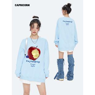 capricorn 美式苹果字母水果圆领卫衣女秋季新款套头宽松上衣外套