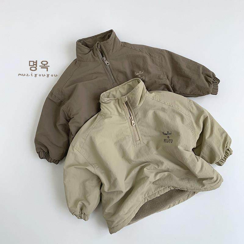 男童加绒外套2024新款秋冬款薄绒防风立领宝宝儿童半拉链套头卫衣