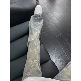 荆棘提花弯刀牛仔裤男款秋季美式高街vibe裤子显瘦显高直筒微喇裤