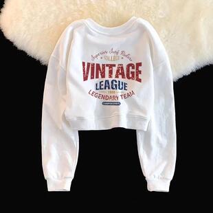 女童春秋卫衣2025新款中大童圆领百搭T恤青少年休闲 长袖短款上衣