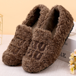 棉瓢鞋 秋冬新款 加绒保暖懒人一脚蹬豆豆鞋 外穿羊羔毛女棉鞋 毛毛鞋