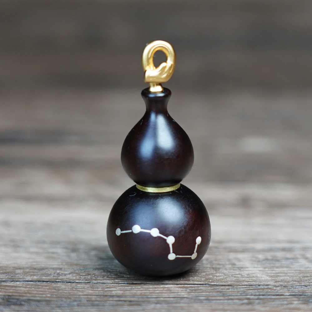 天然雷击枣木玉化七星小葫芦吊坠精雕平安福禄摆件DZ木雕道家用品