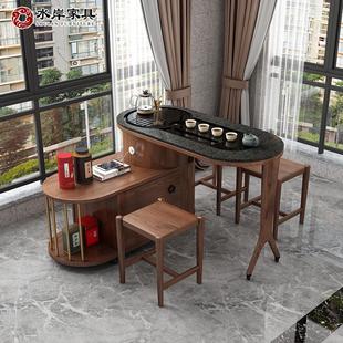 阳台茶桌家用小茶台现代简约移动茶车实木带轮可旋转折叠功夫茶桌