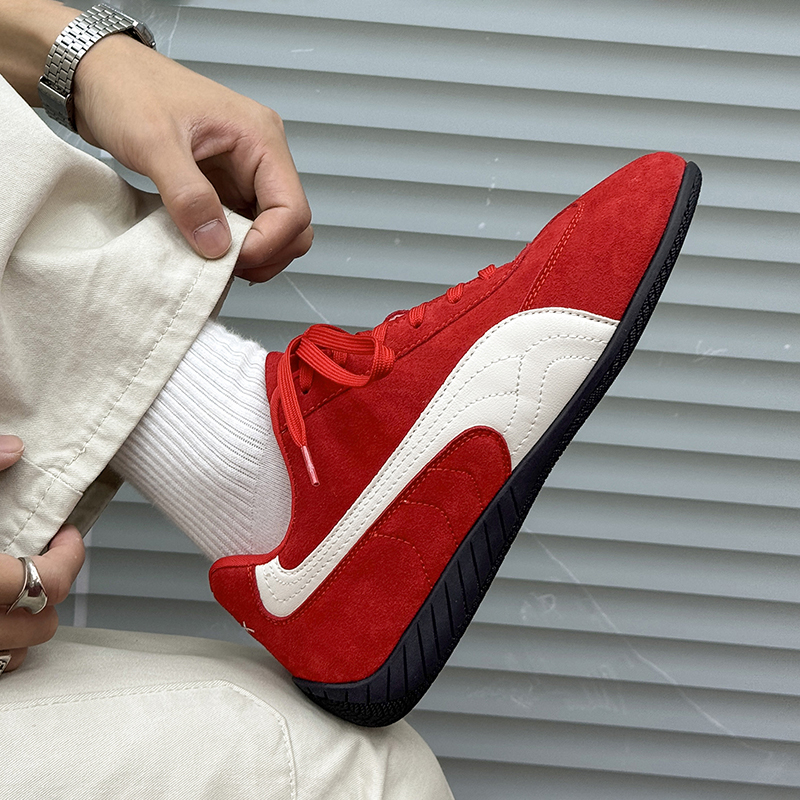 彪家同款赛车鞋软底红色德训鞋