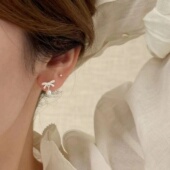 S925银针蝴蝶结珍珠耳钉甜美精致可爱耳环韩国东大门耳饰气质轻奢