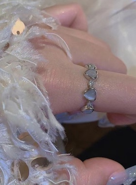 猫眼石爱心戒指女小众设计高级感开口素圈戒指食指戒指女尾戒指环