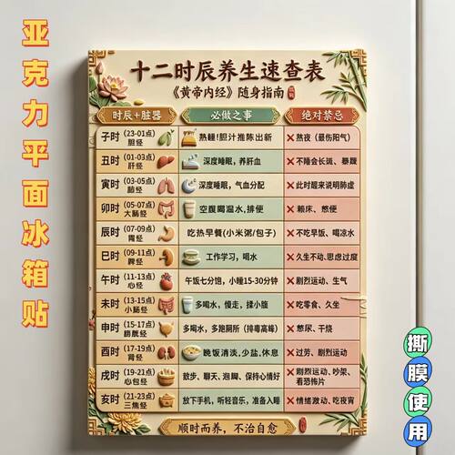 十二时辰养生速查表亚克力平面冰箱贴现代健康生活中医馆磁贴