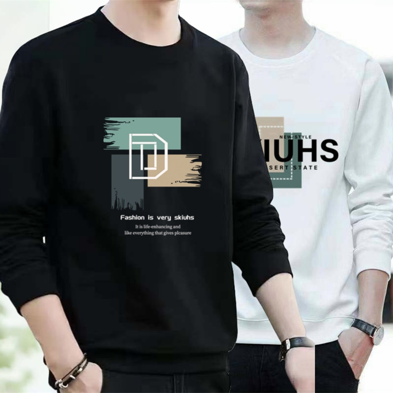 长袖男春秋韩版潮流宽松印花港风大码衣服青春流行打底运动体恤衫