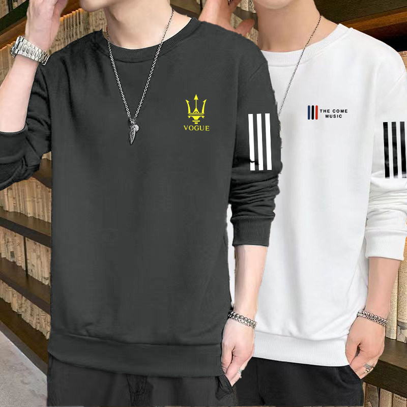 男款卫衣春秋季2026新款圆领宽松运动上衣服青少年大码三杆T恤衫图片