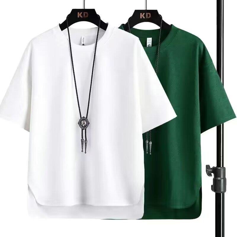 t恤男生韩版潮流薄款夏季华夫格套头衫潮牌纯色百搭宽松圆领短袖