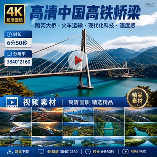 高清中国高铁桥梁跨河大桥火车运输交通现代化科技速度效视频素材