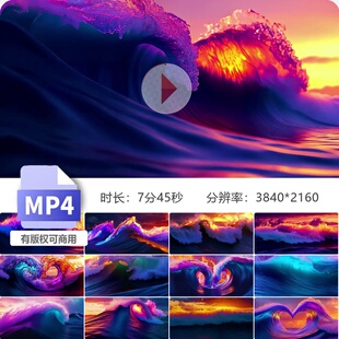 高清4K唯美海浪波涛翻滚奇幻色彩渐变能量涌动气势磅礴视频素材