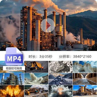 高清采石场爆破矿山开采重型机械自动化生产场破碎粉尘视频素材