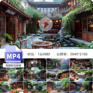 高清中式建筑庭院古代屋苏州园林四合装修高端别墅大宅门视频素材