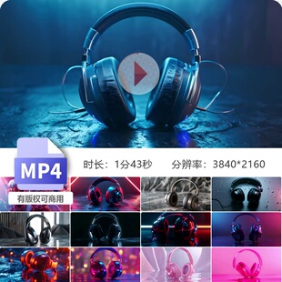 高清头戴式耳机三维动画视频广告特写素材专业拍摄精美特效场景