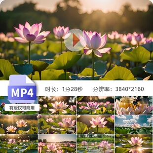 高清荷花盛开绽放池塘水滴珠露雨夏日清新自然风唯美蜻蜓视频素材