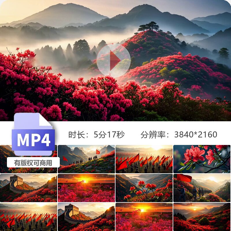 高清山丹丹开花红艳艳桃花源红梅赞满山映红云雾缭绕风景视频素材