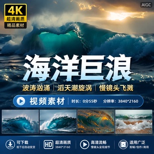 高清唯美海洋巨浪波涛汹涌翻滚滔天潮旋涡拍打慢镜头飞溅视频素材