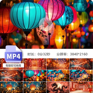 高清古风舞台灯笼张灯结彩古典宫廷戏台红绸绣球金碧辉煌视频素材