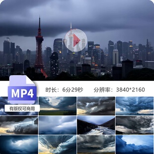 高清4K乌云密布电闪雷鸣黑暗天气延时摄影阴森末日背景视频素材