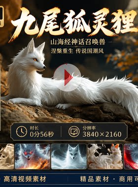 高清九尾狐灵狸山海经神话召唤兽涅槃重生传说国潮风视频素材