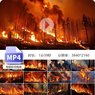 高清森林火灾山火燃烧浓烟滚滚高温破坏无人俯拍环境污染视频素材