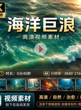 高清海洋世界巨浪翻滚波涛汹涌金色日出珊瑚海底水潮丁达视频素材