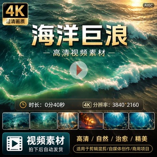 高清海洋世界巨浪翻滚波涛汹涌金色日出珊瑚海底水潮丁达视频素材