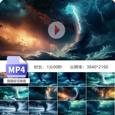高清龙卷风海啸暴风雨巨浪翻滚电闪雷鸣乌云密布漩涡眼视频素材