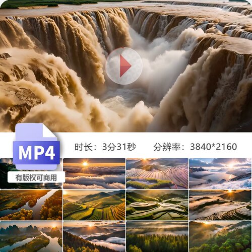 高清长城桂林航拍壶口瀑布梯原创田云海日出山河壮丽视频素材