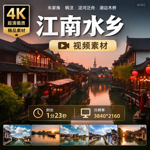 高清朱家角航拍古镇枫泾江南水乡淀河泛舟湖边木桥视频素材
