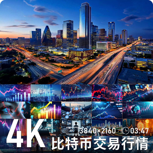 比特币交易行情金融数据霓虹都市科技风格高清动态背景视频素材