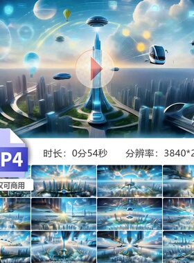 高清4K未来城市科幻元宇宙AI人工智能5G飞船VR虚拟现实大视频素材