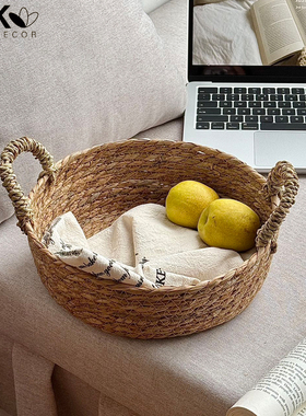 天然收纳篮草编篮子ins手工编织复古杂物果篮日式藤编拍照道具