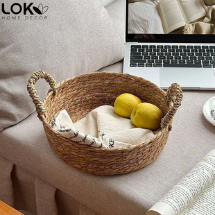 天然收纳篮草编篮子ins手工编织复古杂物果篮日式藤编拍照道具