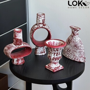 新年红色喜庆陶瓷花瓶现代高级花器客厅装饰品家居玄关民宿摆件
